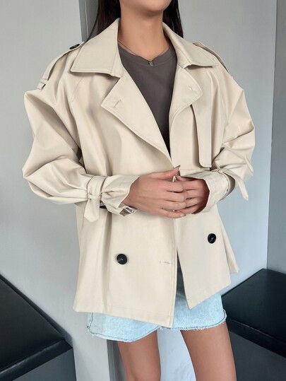 DAZY Double Breasted Raglan Sleeve Trench Coat | SHEIN