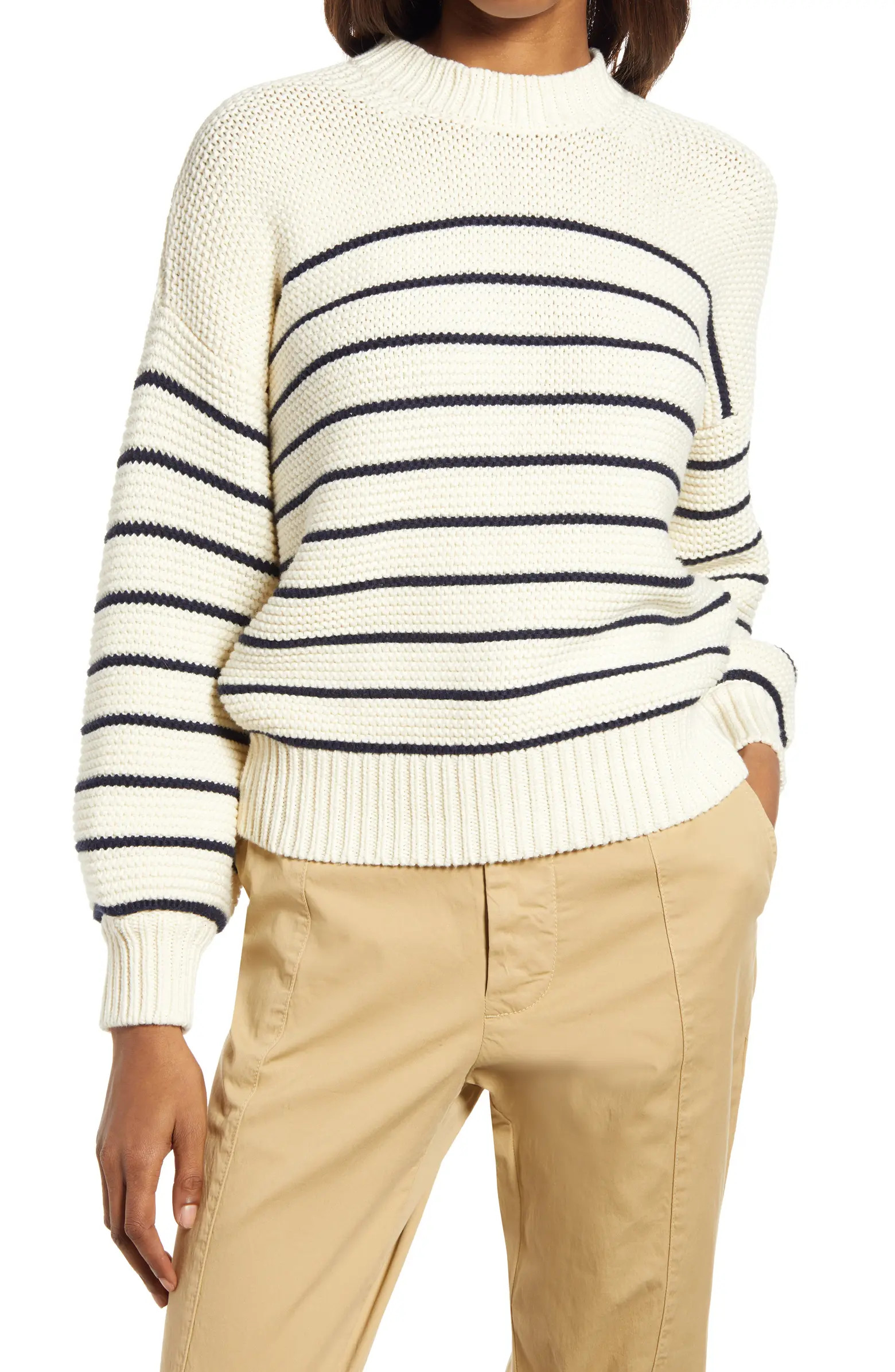 Alex Mill Women's Stripe Button Back Cotton Crewneck Sweater | Nordstrom | Nordstrom