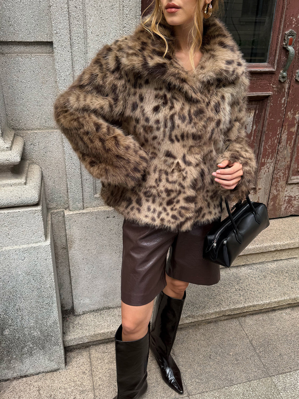 Leopard Print Faux Fur Coat | Commense