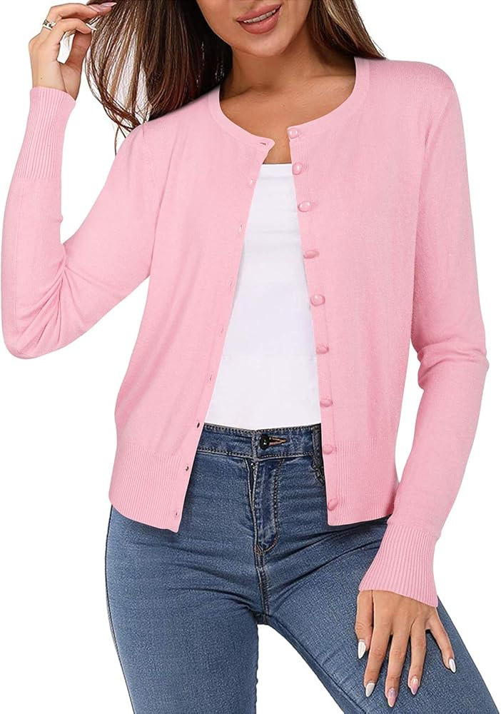 Newshows Women's Lightweight Button Down Cardigan Long Sleeve Casual Crew Neck Soft Knit Cardigan... | Amazon (US)