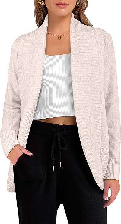 ANRABESS Womens Cardigan Sweaters Open Front Long Sleeve Shawl Neck Knit Dressy Casual 2025 Trend... | Amazon (US)