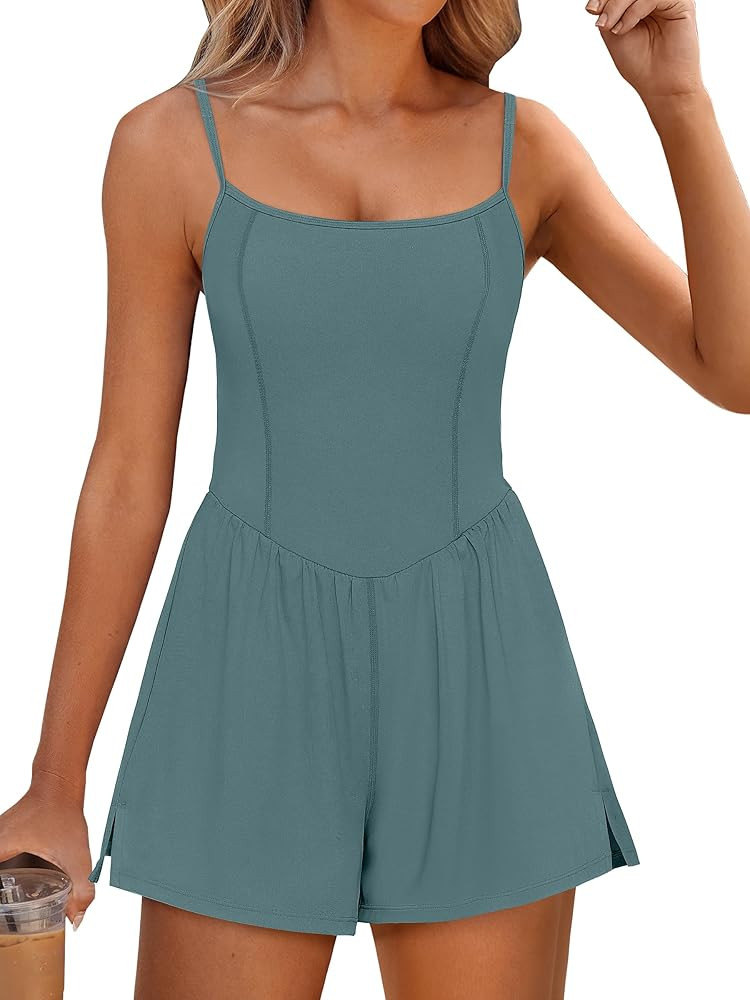 ANRABESS Women Rompers Summer Casual Sleeveless Spaghetti Strap Jumpsuit Built-in Shorts Athletic... | Amazon (US)