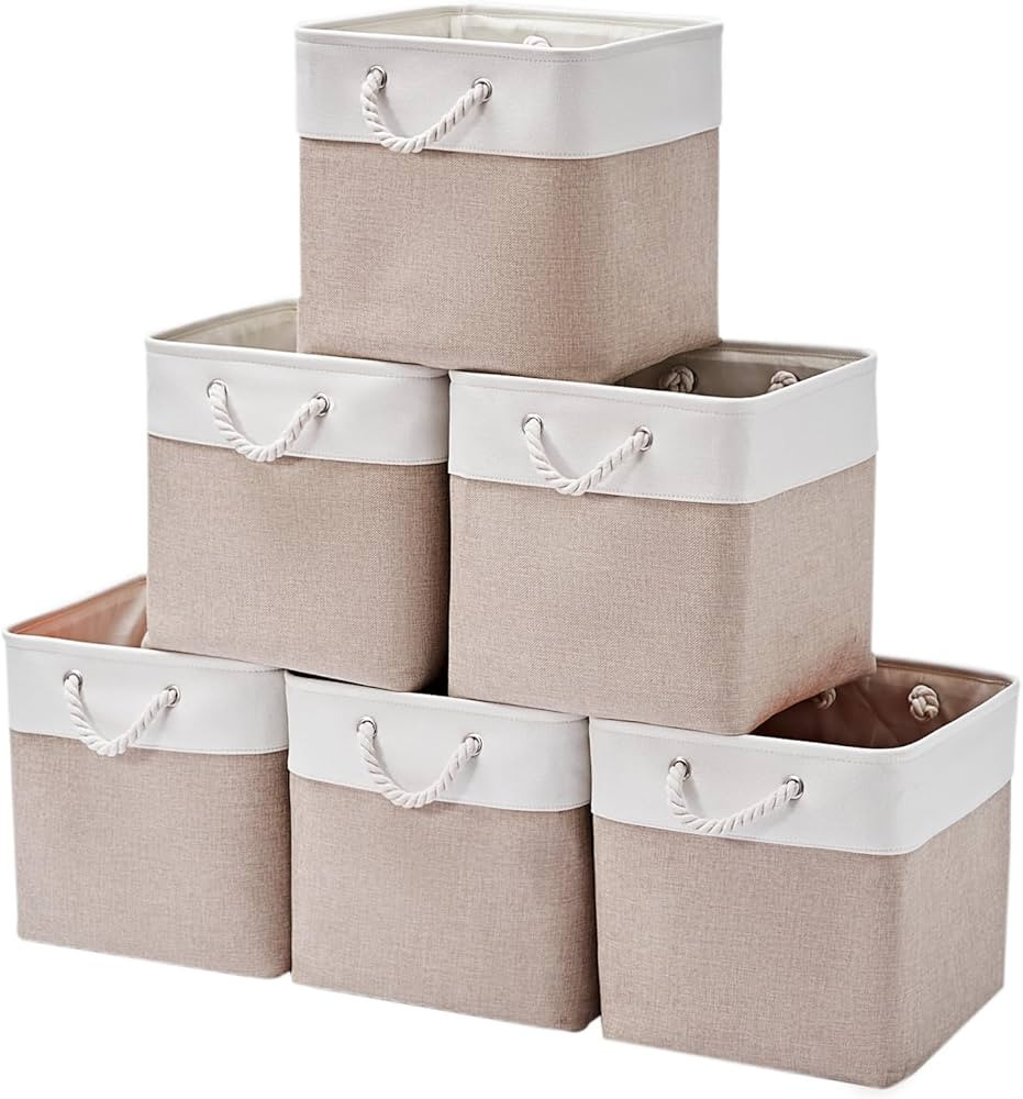 12 x 12 Inch Cube Storage Bins, 6 Pack Large Collapsible Fabric Storage Bin with Ropes, Foldable ... | Amazon (US)