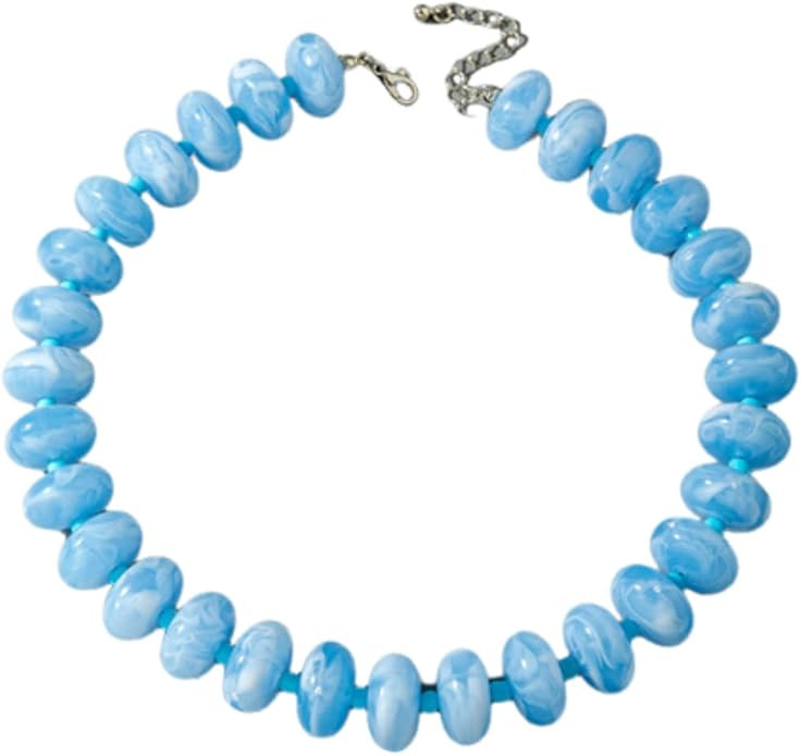 Beaded Choker Necklace Colorful Irregular Flat Bead Necklaces Adjustable Resin Chokers for Party ... | Amazon (US)