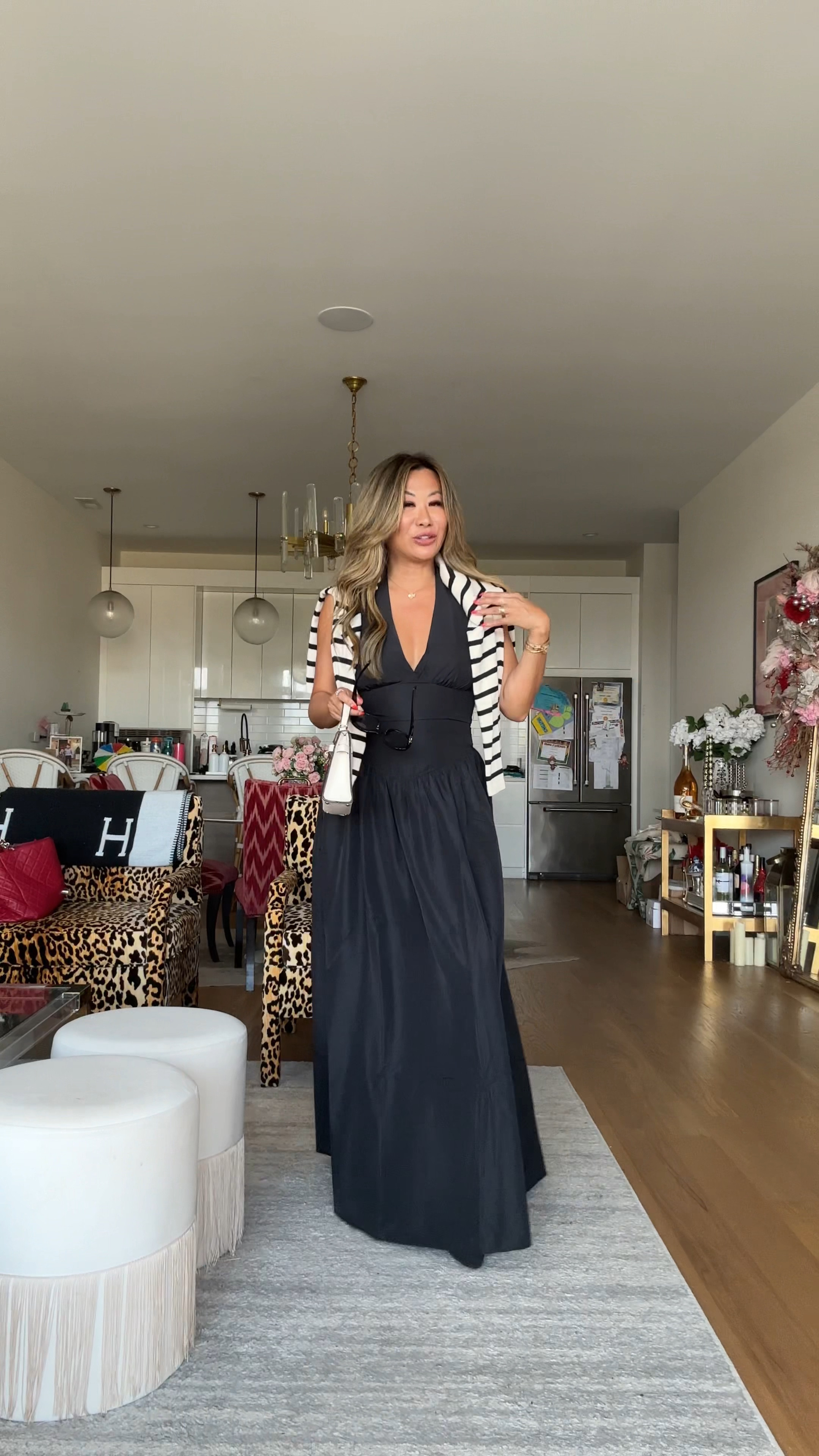 Fall transition style, fall outfit, black maxi dress, stripe Amazon cardigan, Amazon tweed slingbacks Amazon bag, 

Dress size medium 
Sweater size small 
Shoes TRUE TO SIZE

#LTKSeasonal #LTKStyleTip #LTKFindsUnder100