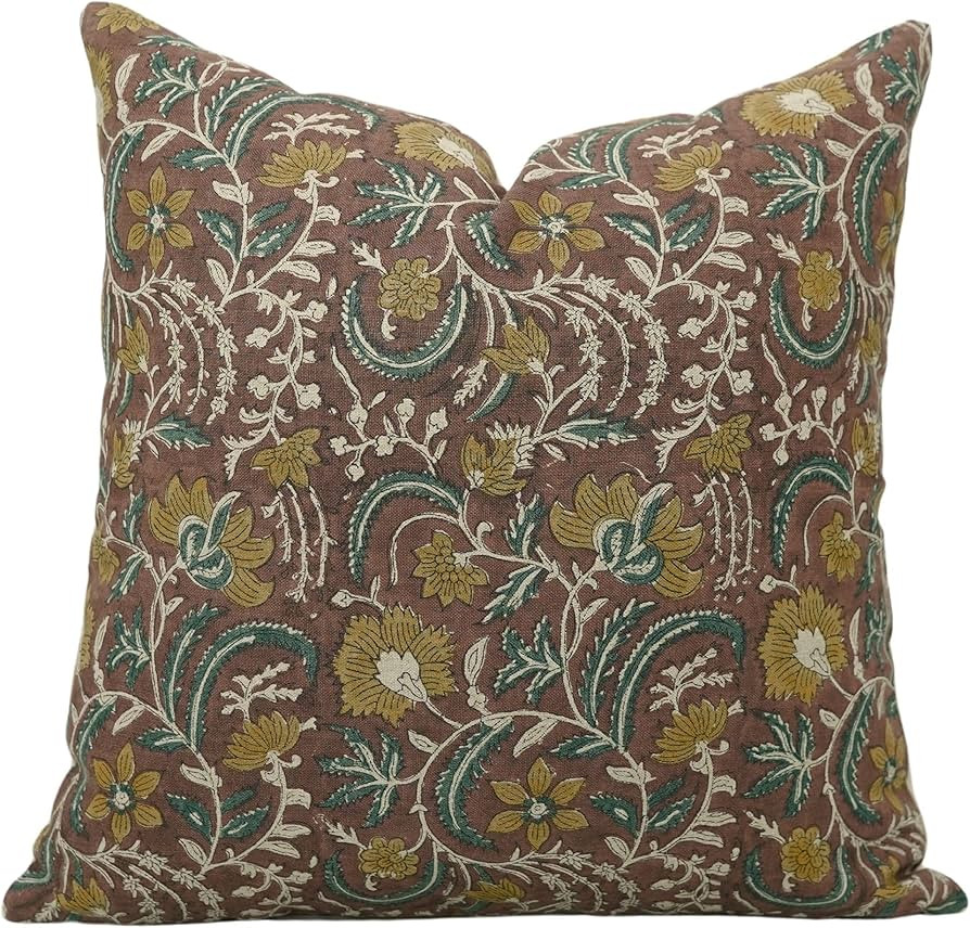 Handmade Block Print 20X20 Inch Pure Linen Throw Pillowcase Cushion Cover, Fall Season, Summer, S... | Amazon (US)