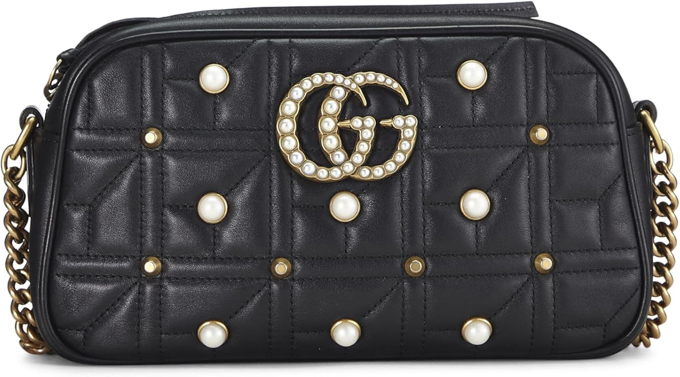 Pre-Loved Black Leather & Faux Pearl GG Marmont Crossbody Small, Black | Amazon (US)