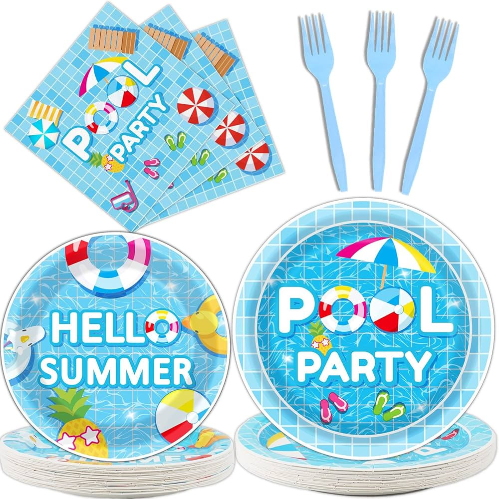 96 Pieces Pool Party Tableware Set for Summer Beach Table Decorations Supplies Beach Ball Birthda... | Amazon (US)