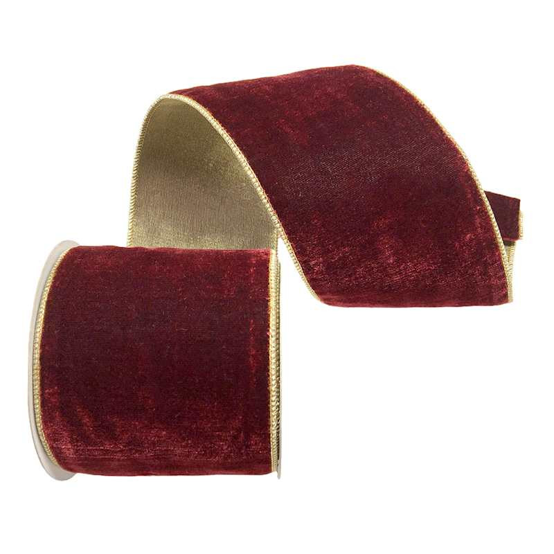 Classic Christmas 4" Burgundy Velvet with Gold Back Ribbon, 5yd | At Home