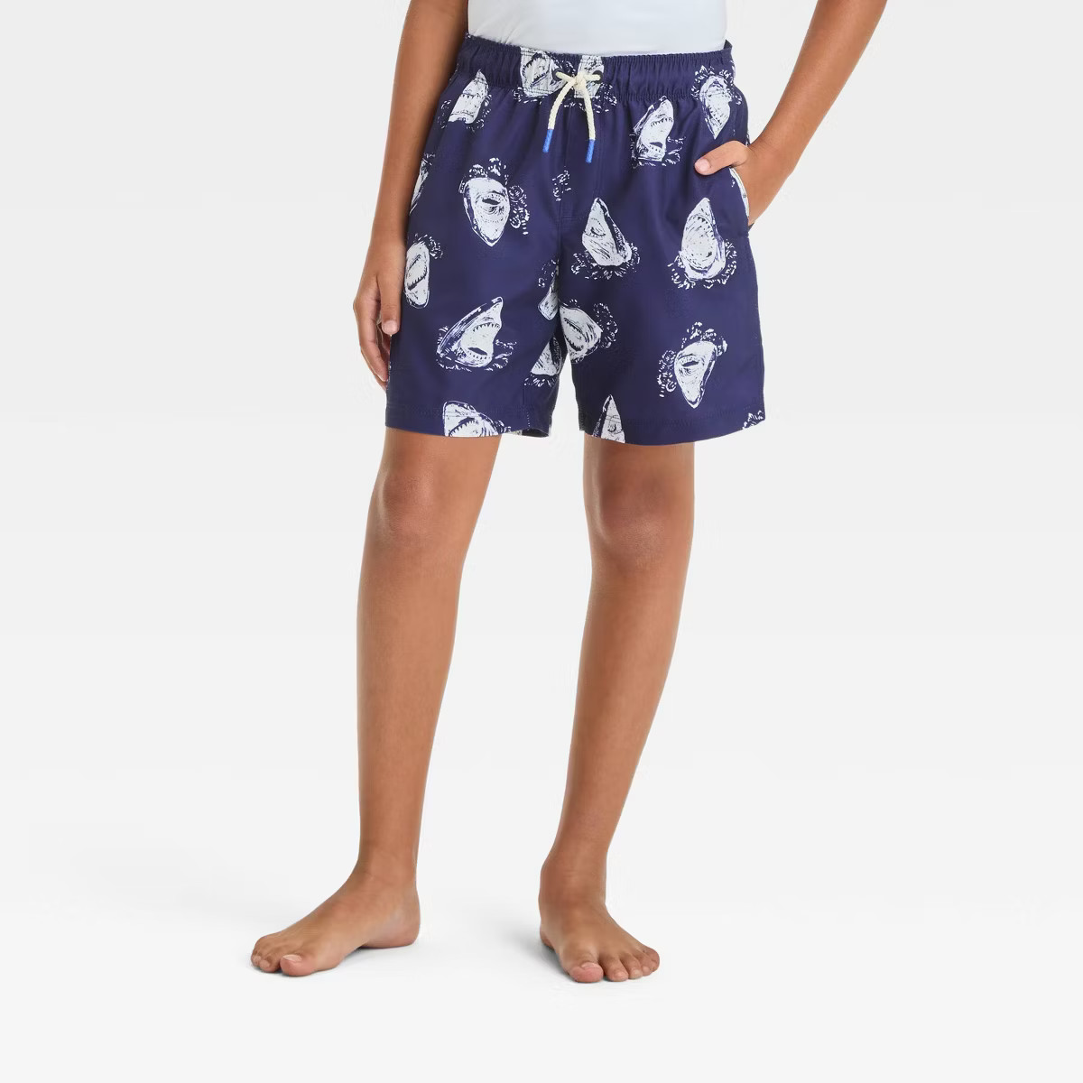 Boys' Shark Printed Swim Shorts - Cat & Jack™ Navy Blue S | Target