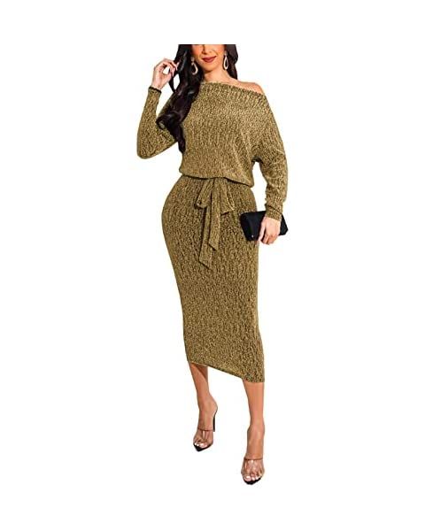 LalaLin Sexy Pencil Dress for Women Long Sleeve Deep V Neck Sparkly Bodycon Casual Club Midi Dres... | Amazon (US)