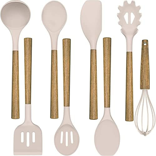 Cooking Utensils Set, VICKITCHEN 6 Piece Silicone Kitchen Utensils with Natural Wooden Handle, Nonsc | Amazon (US)