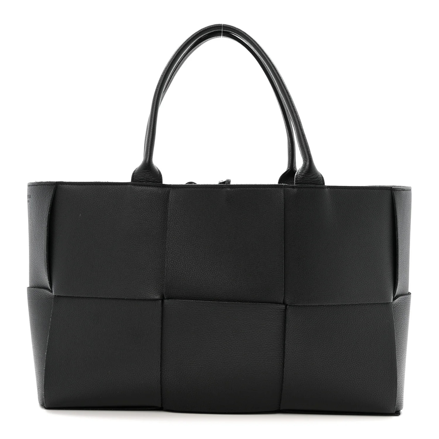 Grained Calfskin Maxi Intrecciato Medium Arco Tote Black | FASHIONPHILE (US)