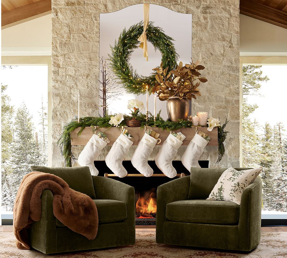 Faux Lit Cedar Berry Pine Wreath & Garland | Pottery Barn (US)