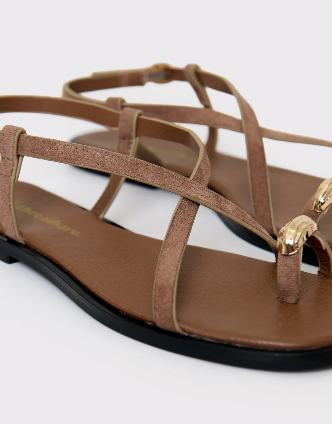 Cross Strap Toe Loop Sandals in Mink Brown | Threadbare UK