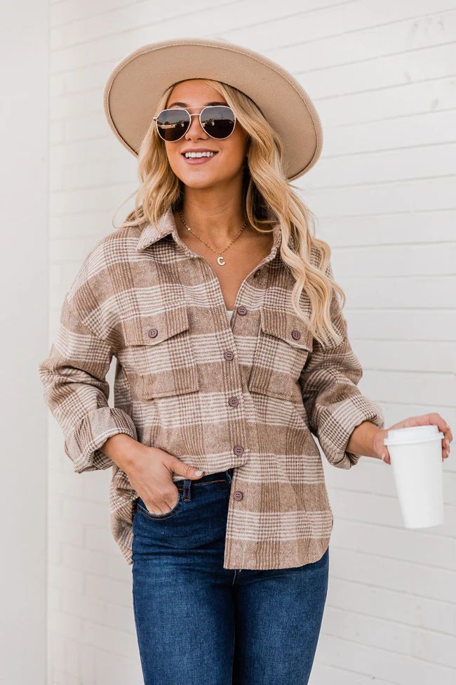 On The Same Sides Taupe Plaid Shacket FINAL SALE | Pink Lily