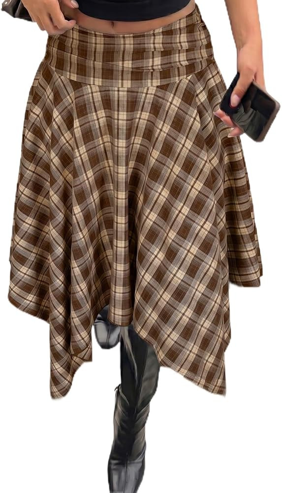 Acelitt Women\u2019s Plaid Midi Skirt | Amazon (US)