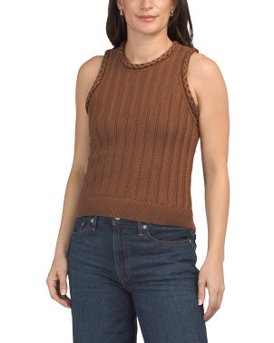 Linen Blend Ribbed Pointelle Sweater Tank With Braided Trim | Clothing | Marshalls | Marshalls