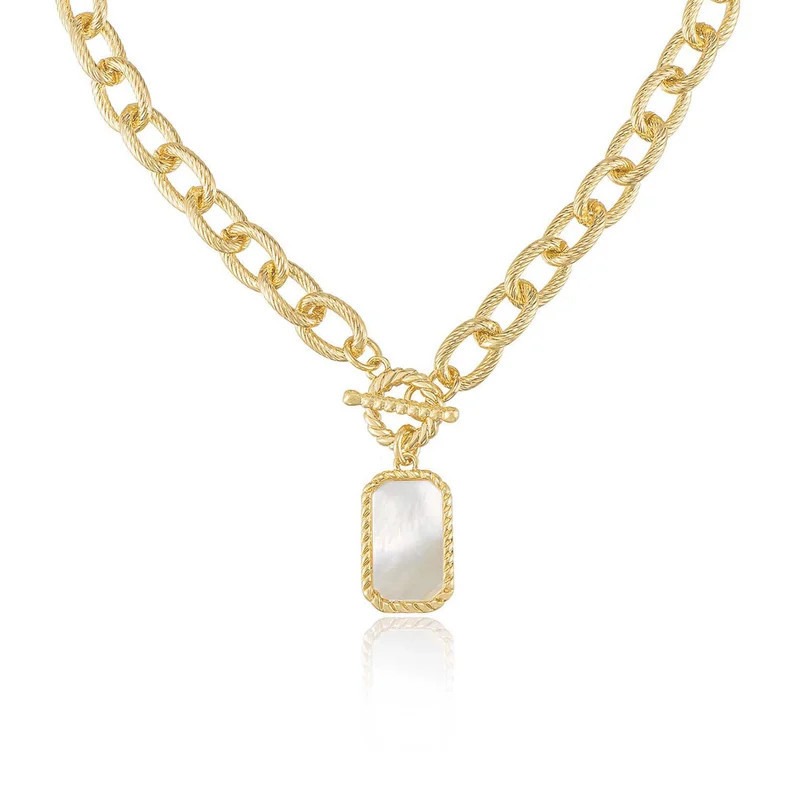Ettika Chain Link And Mother Of Pearl 18k Gold Plated Pendant Necklace - White | Verishop