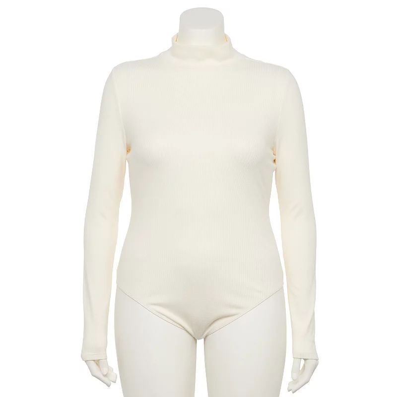 Juniors' Plus Size SO Long Sleeve Mock Neck Bodysuit, Girl's, Size: 3XL, White | Kohl's
