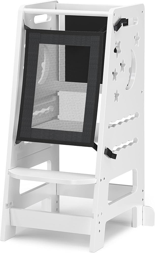 TOETOL Bamboo Toddler Kitchen Stool for Kids Step Stool - White Little Helper Tower Adjustable He... | Amazon (US)