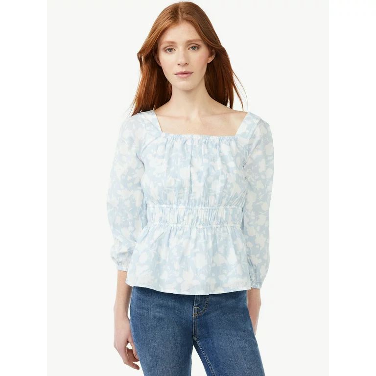 Free Assembly Women's Square Neck Top with Blouson Sleeves | Walmart (US)