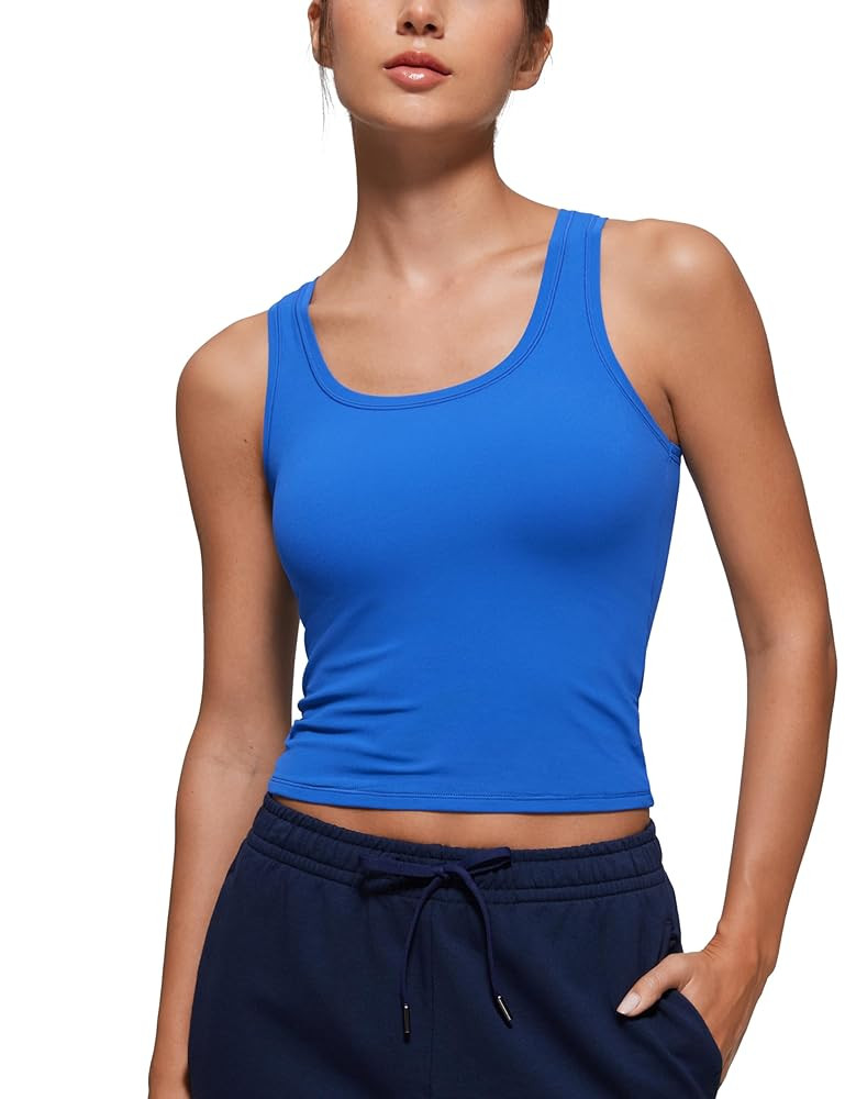 CRZ YOGA Softembrace Casual Tops for Women Soft Double Lined Scoop Neck Crop Sleeveless Shirts Ba... | Amazon (US)