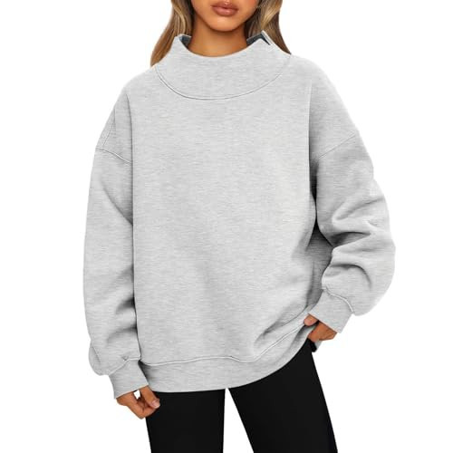 Generic Mock Neck Sweatshirt, Women's Turtleneck Pullover, Comfy Casual Top (Grey, Medium) | Amazon (US)
