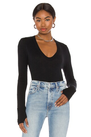 Enza Costa Cashmere Fitted V Neck Sweater in Black from Revolve.com | Revolve Clothing (Global)