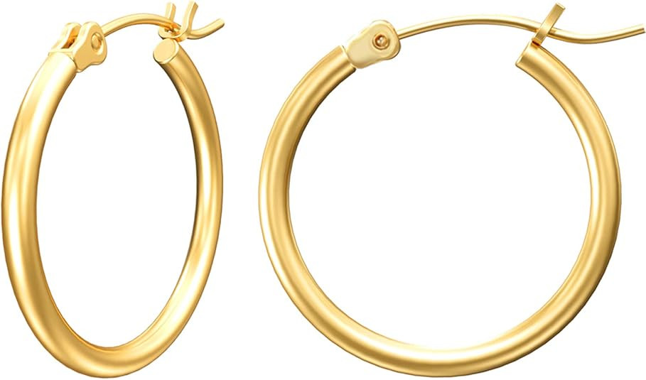 Gold Hoop Earrings for Women 14K Real Gold Plated Hoops with 925 Sterling Silver Post | Amazon (US)