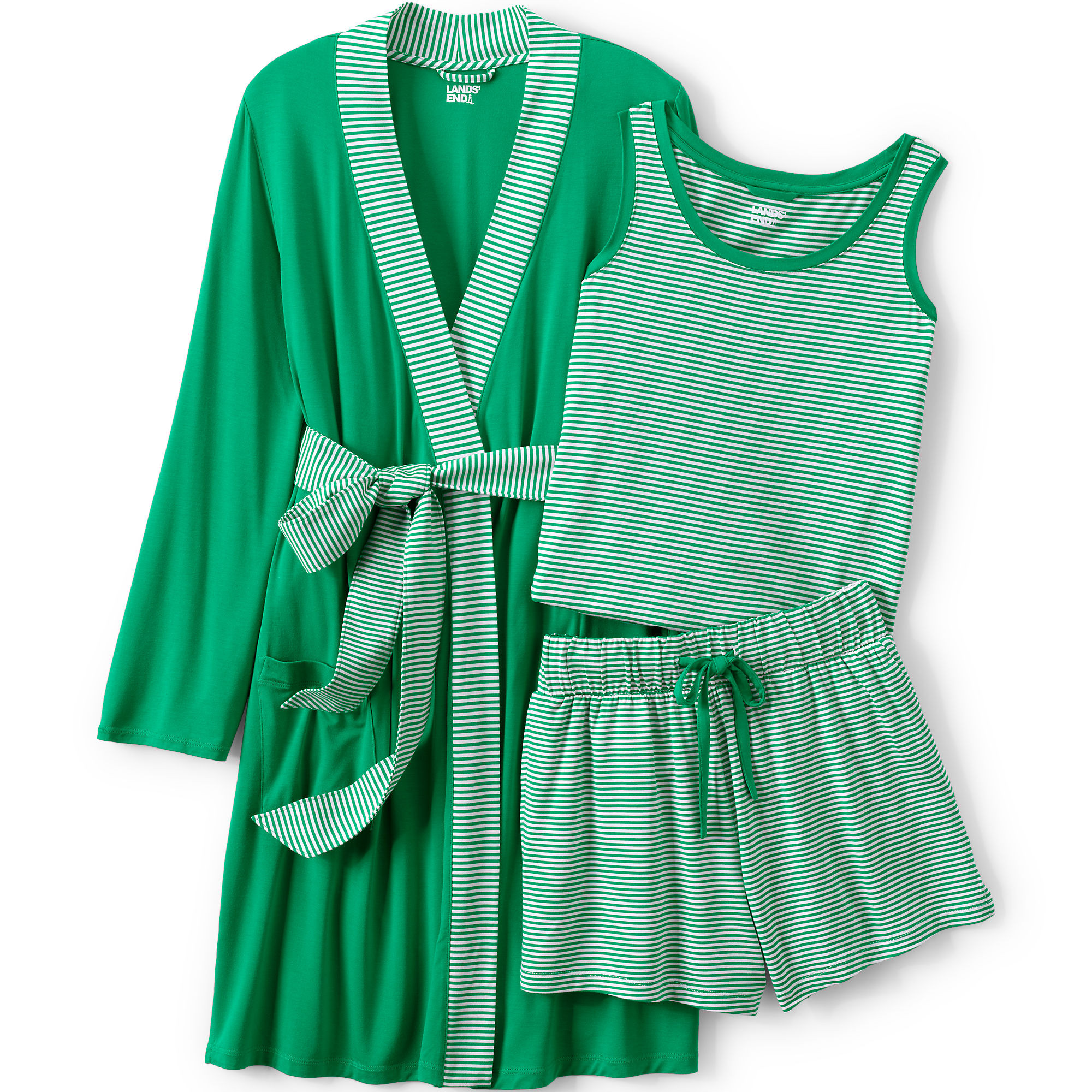Women's Cooling 3 Piece Pajama Set - Robe Tank and Shorts | Lands' End (US)