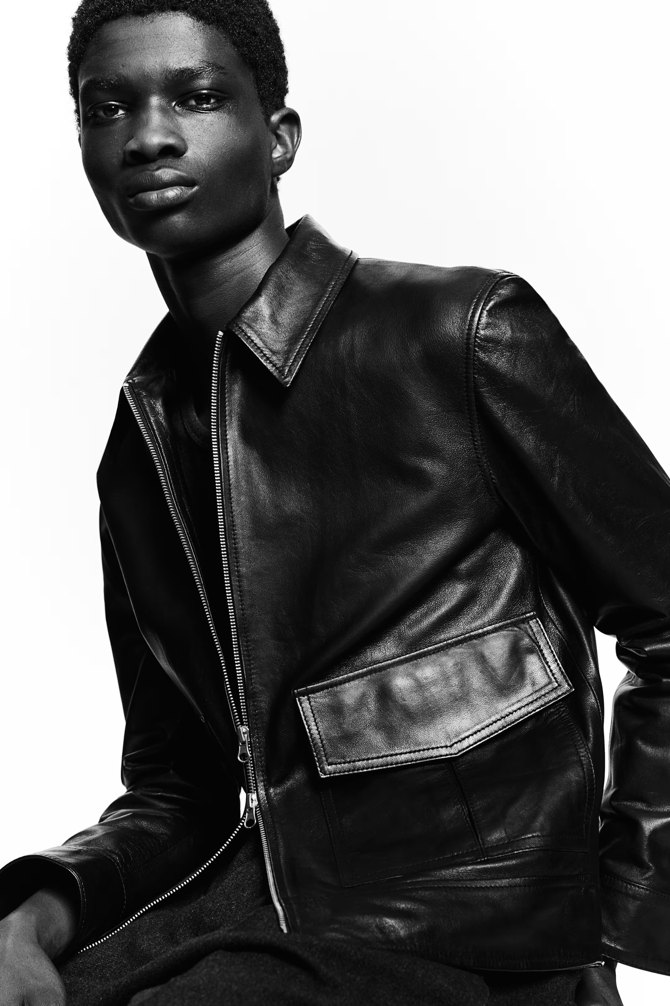 Leather jacket - Black - Men | H&M GB | H&M (UK, MY, IN, SG, PH, TW, HK)