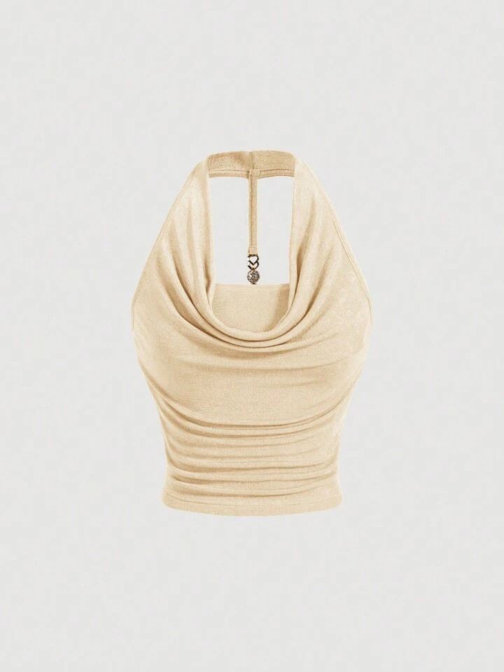 SHEIN MOD Apricot Draped Collar Halter Back Metal Decorative Buckle,Cruise Women Outfits, Clothes... | SHEIN