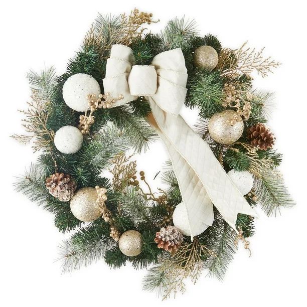 Holiday Time Gold Ornament Decorated Holiday Wreath, 22" - Walmart.com | Walmart (US)