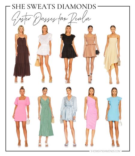 Easter dresses from Revolve! For neutral-colored dresses, add pastel accessories or wear spring makeup like light pink blush or a light pink lipstick with a gloss on top. 

Keep your jewelry simple and go for strappy heels!

#LTKstyletip #LTKSeasonal #LTKwedding
