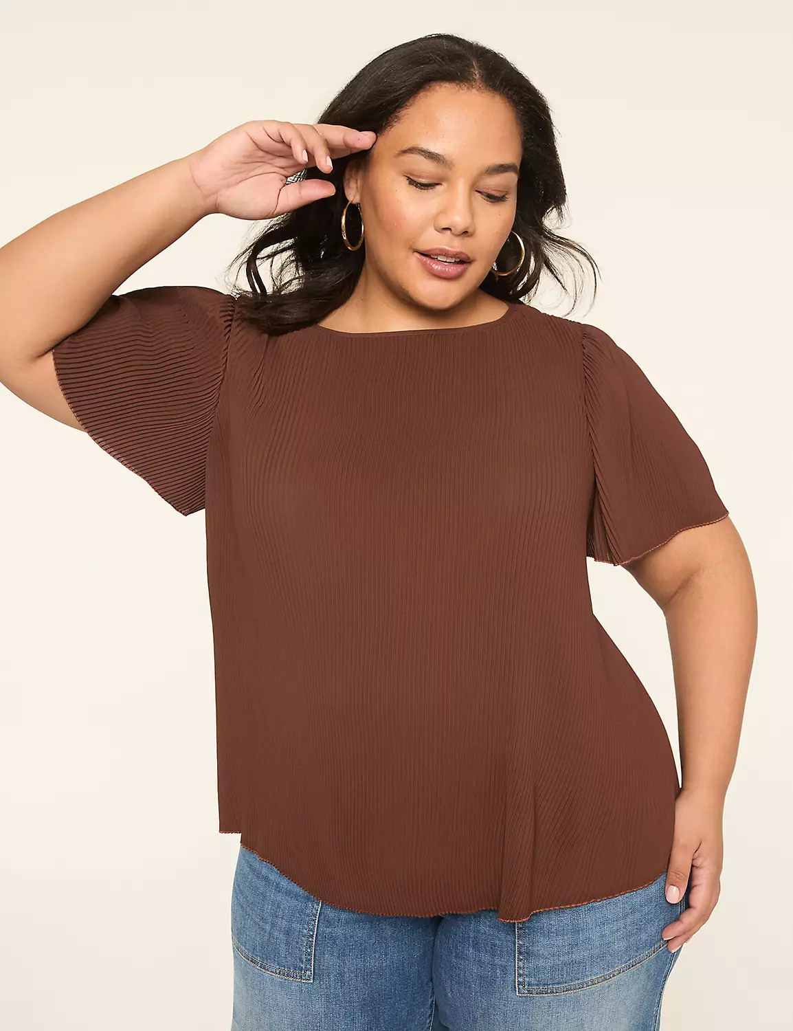 Flutter-Sleeve Pleated Popover Blouse | LaneBryant | Lane Bryant (US)
