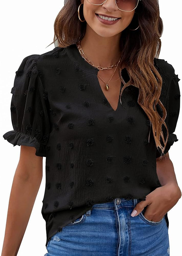 Blooming Jelly Women's Puff Sleeve Casual Tops Fashion White Polka Dot Blouses Dressy Ladies Summ... | Amazon (US)