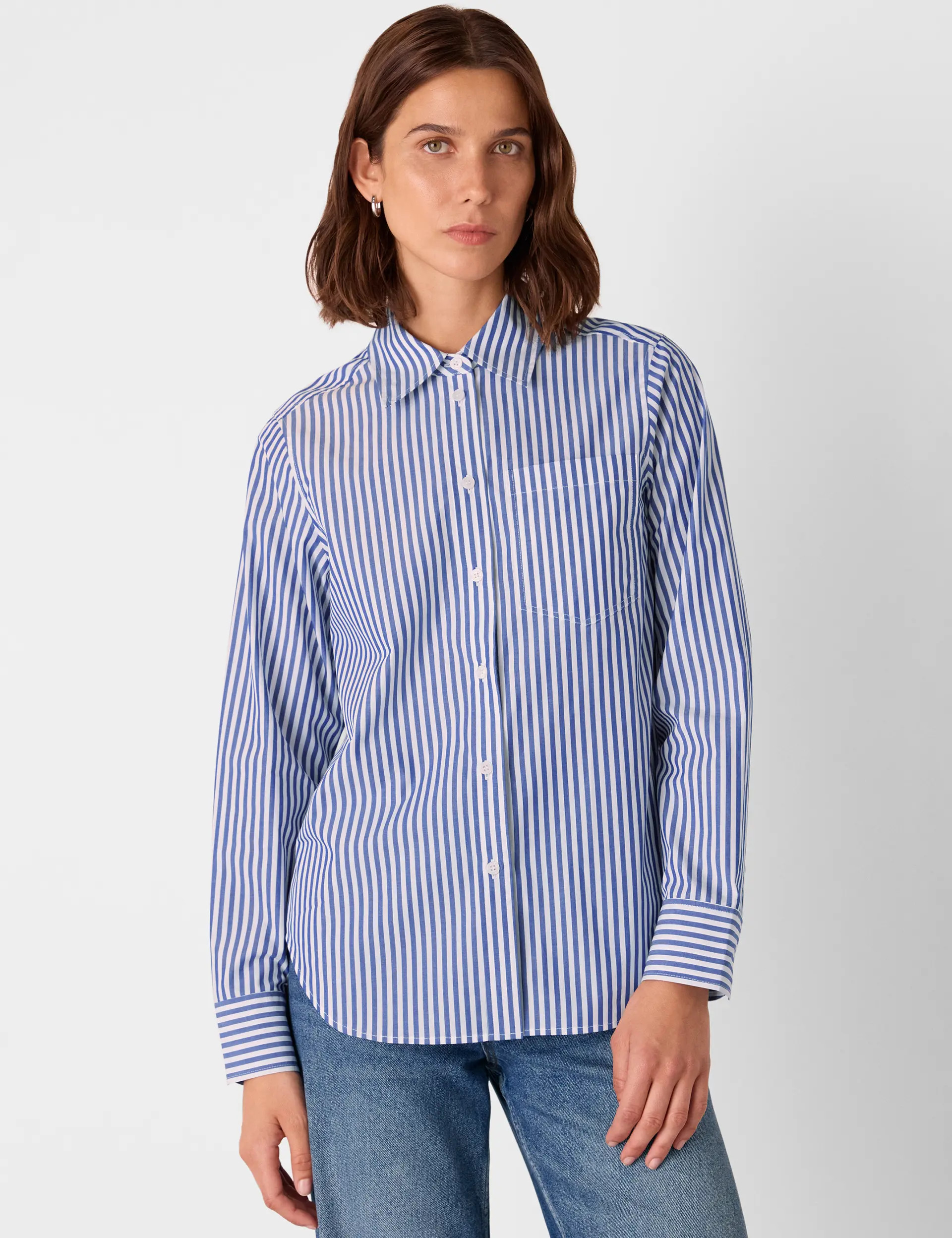 Whistles Relaxed Fit Stripe Shirt in Blue/white at Nordstrom, Size 8L | Nordstrom