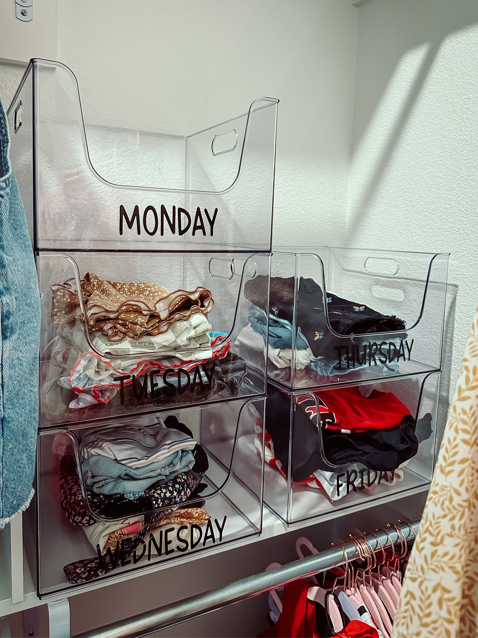 stacking bins + days of the week stickers for a more organized school morning 

#LTKkids #LTKfamily #LTKhome