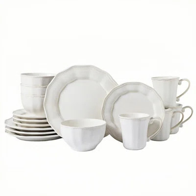 A 16-piece White Ceramic Dinnerware Set With Embossed Floral Petal Edge Details, Including Plates, Bowls, And Cups (16 Pieces). | Wayfair North America