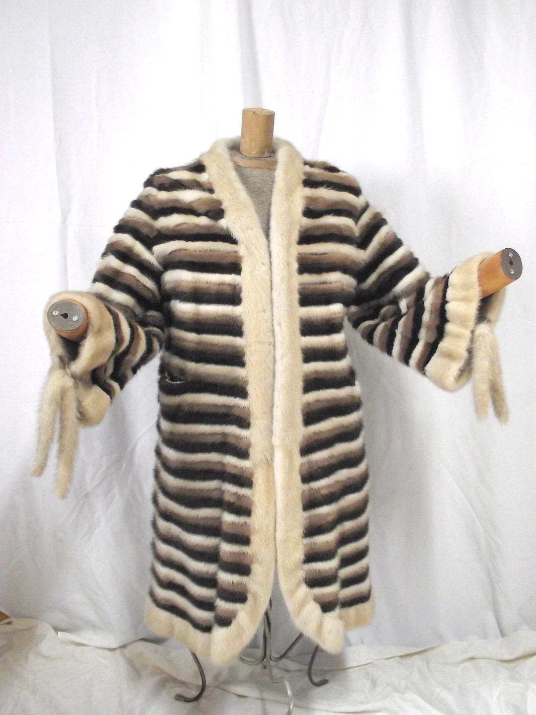 Genuine Mink Fur Coat Jacket -Real Natural 3 Tone with Tail Embellished Sleeves - Designer Custom... | Etsy (US)