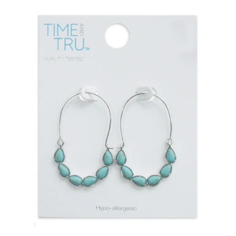 Time and Tru Women's Turquoise Sky Teardrop Stone Hoop Earring | Walmart (US)