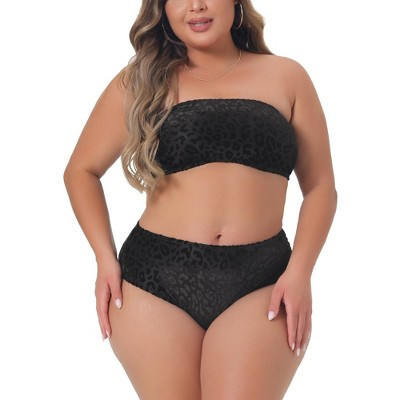 Women's Plus Size Two-Piece Bandeau Bikini Velvet Leopard Bikini Sets - Agnes Orinda 4X Black | Target