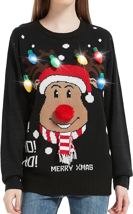 Women's Christmas Reindeer Traditional Knitted Holiday Ugly Sweater Girl Pullover Cardigan | Amazon (US)