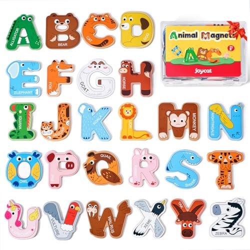 JoyCat Wooden Thick Alphabet Magnets for Toddlers Fridge Large Size Cute Animal Colorful ABC Magnetic Letters 26 Uppercase Letters Educational Toy Set for Kids Toddlers Preschool Learning Spelling | Amazon (US)