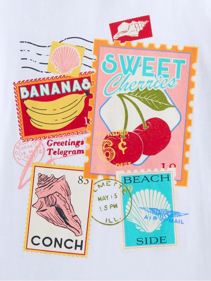 Wonder Nation Girls Vintage Stamps Graphic Tee with Short Sleeves, Sizes 4-18 | Walmart (US)