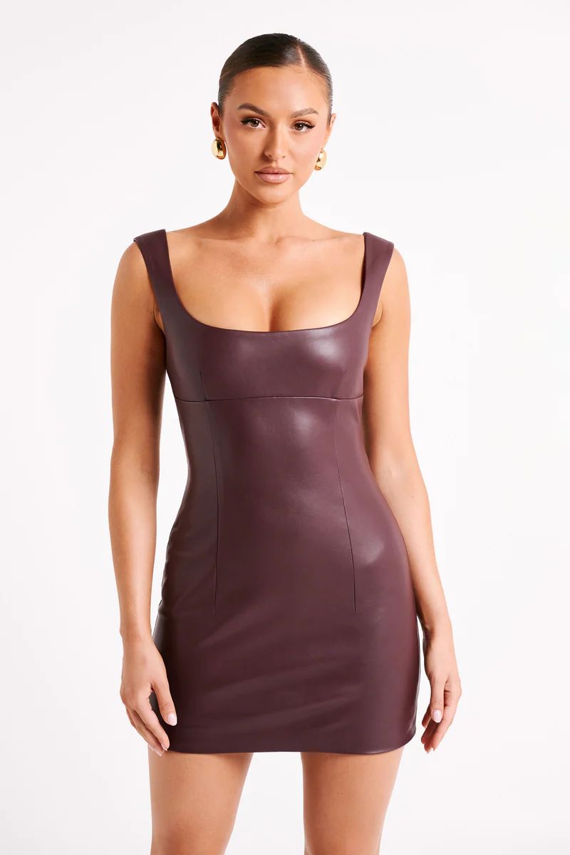 Cara Faux Leather Mini Dress - Plum | MESHKI US