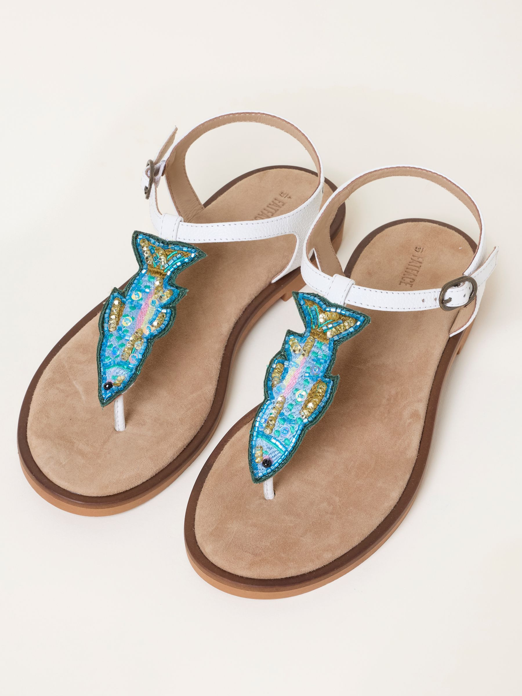 White Zia Beaded Fish Sandal | Fat Face