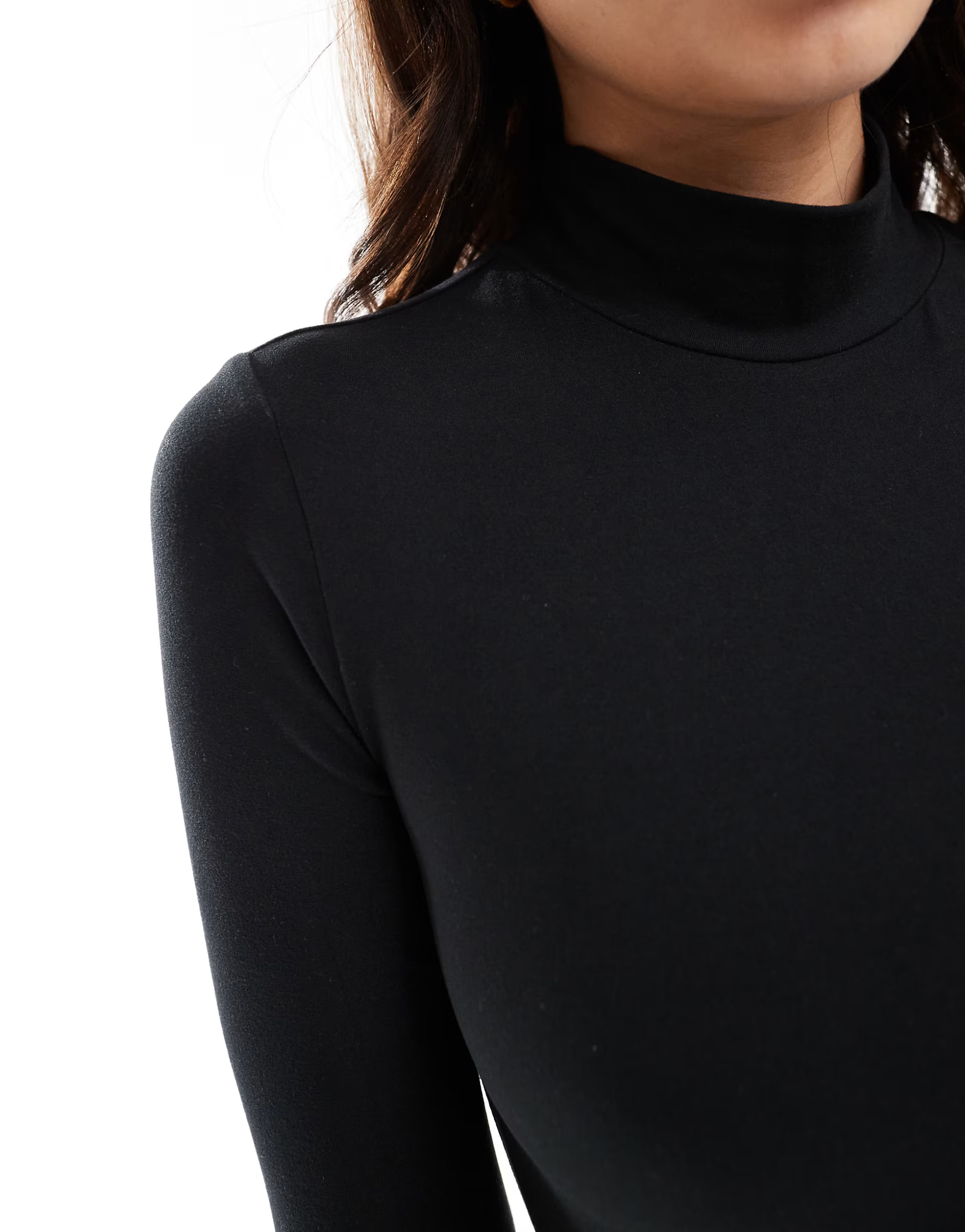 Miss Selfridge soft touch long sleeve funnel neck bodysuit in black | ASOS (Global)
