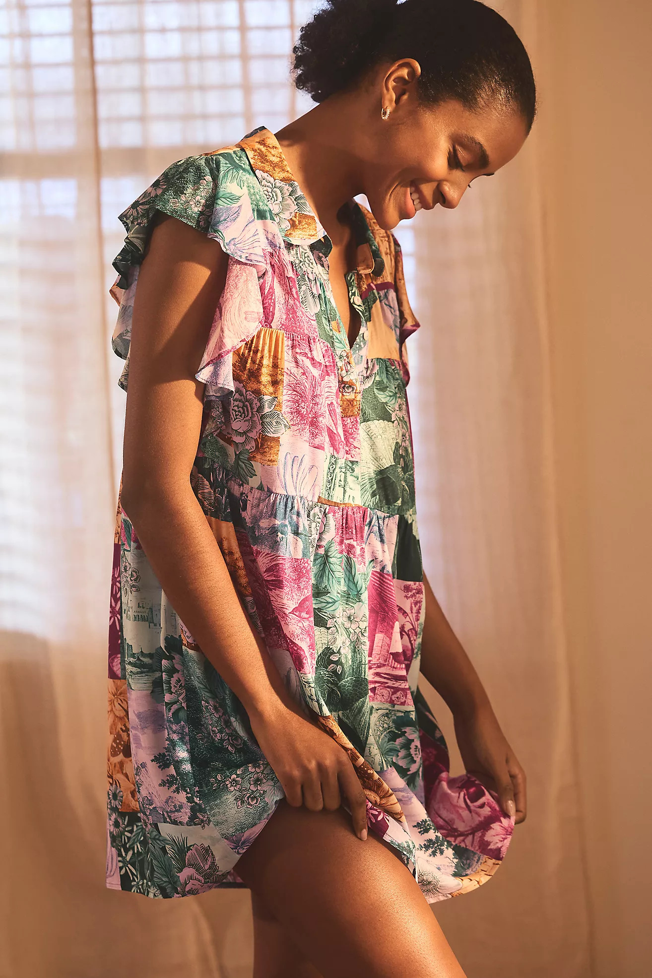 By Anthropologie Flutter-Sleeve Printed Pajama Dress | Anthropologie (US)